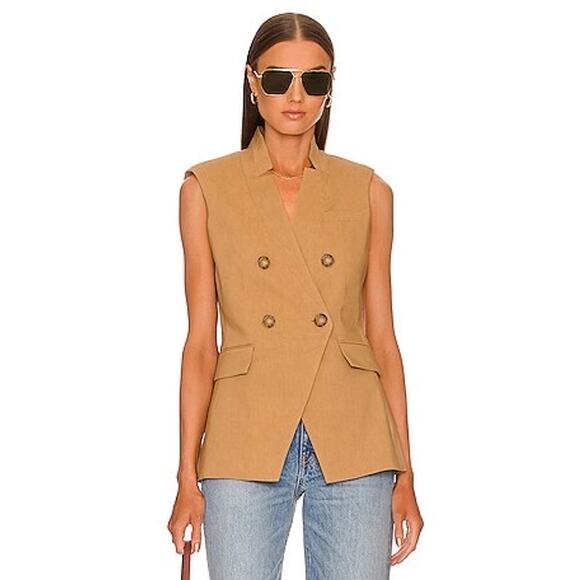 Veronica Beard Jackets & Blazers - VERONICA BEARD Camel Tan Amika Vest Linen Blend Double Breasted Vest Size 10